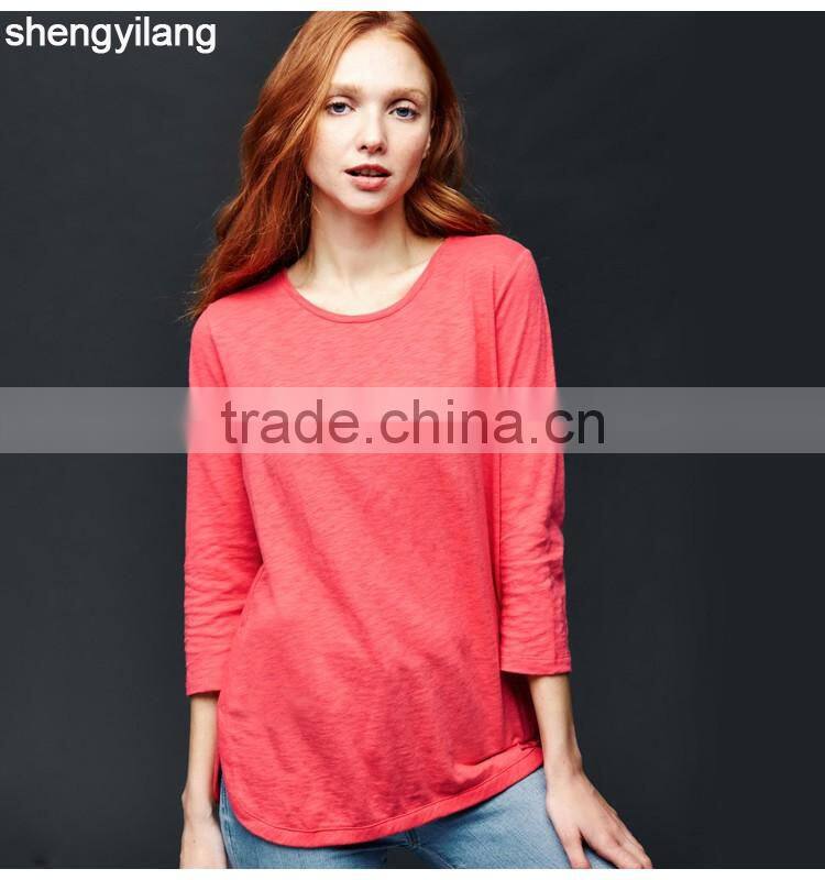 Spring new arrival wild solid color seven sleeve t-shirt custom high quality bamboo clothing in guangzhou