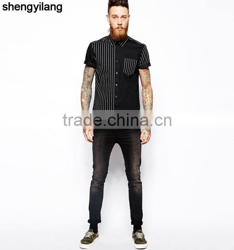 Custom high quality men cotton shirts, Stripes printed short-sleeved shirt wholesale in guangzhou