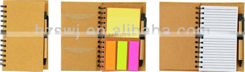 Hard kraft cover recycled notebook with sticky notes&flags 70grams 70sheets 19*12cm with pinchcock
