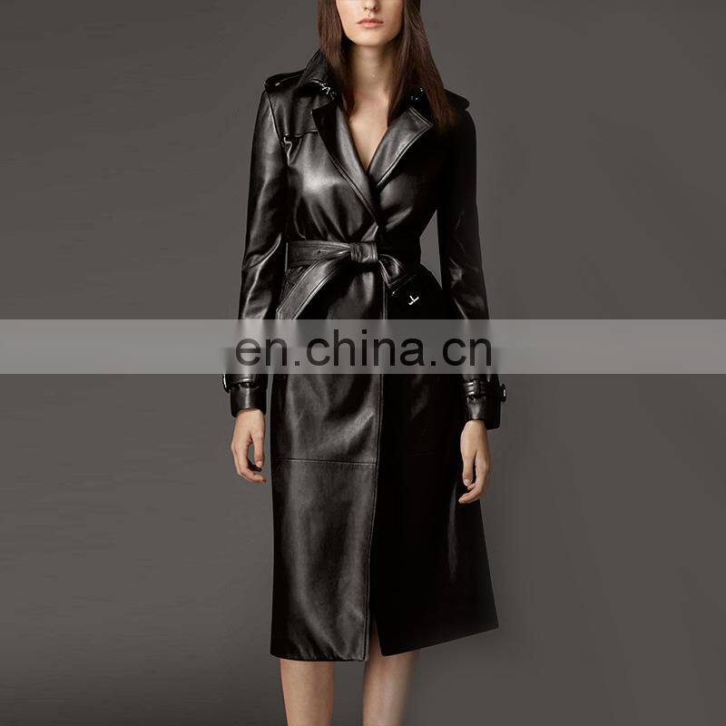 2015 women's long overcoat PU leather jacket women winter