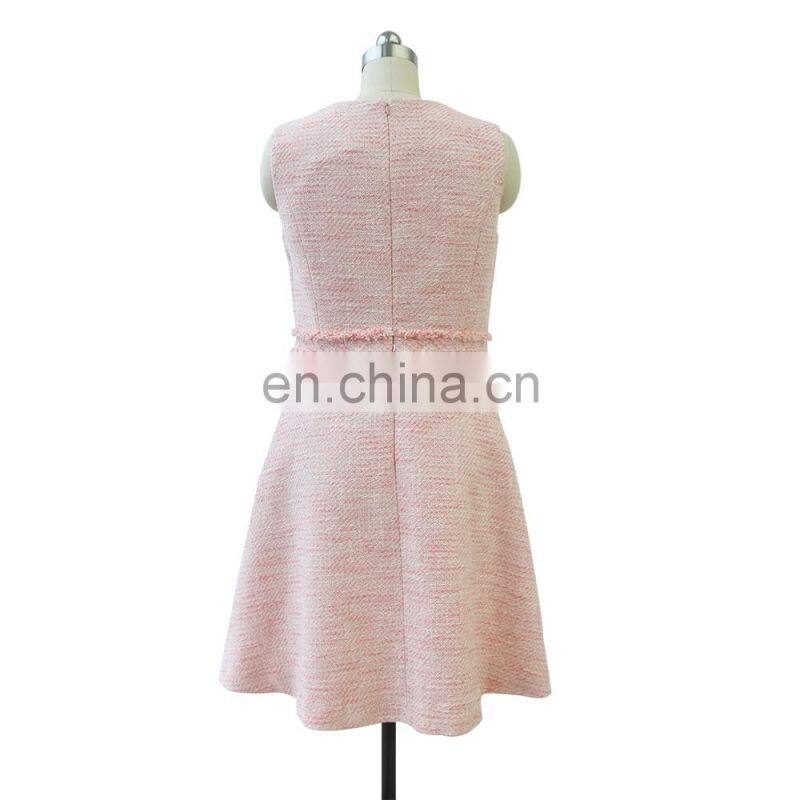 Fashion sexy pink sleeveless tweed dress for women