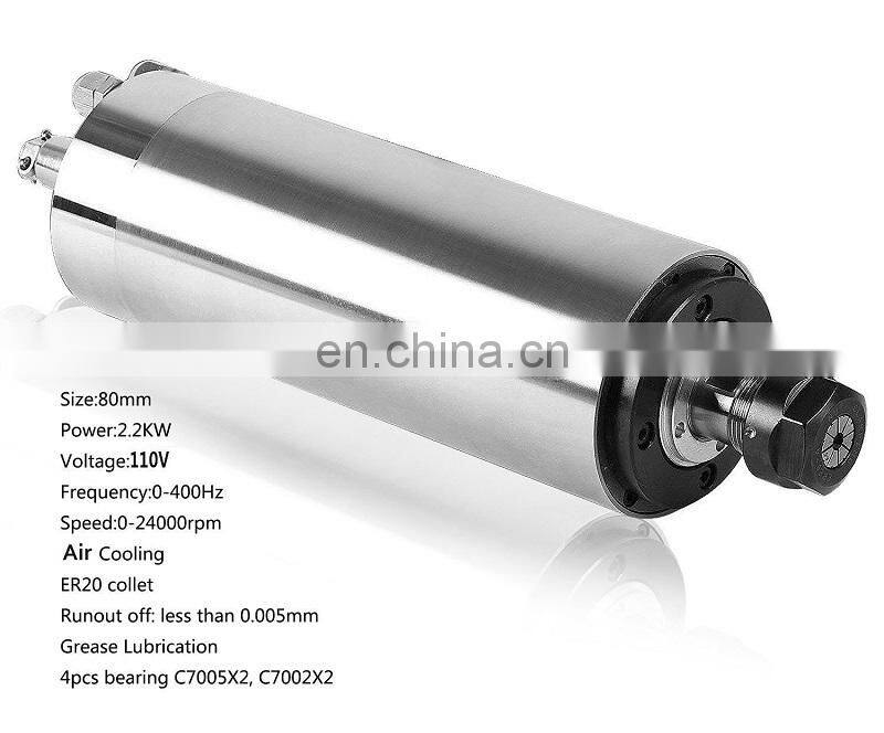 Spindle Cnc Router 2.2kw 220V Air Cooled Spindle Motor + 220v Vfd/ Inverter +80mm Clamp +ER20 Collects