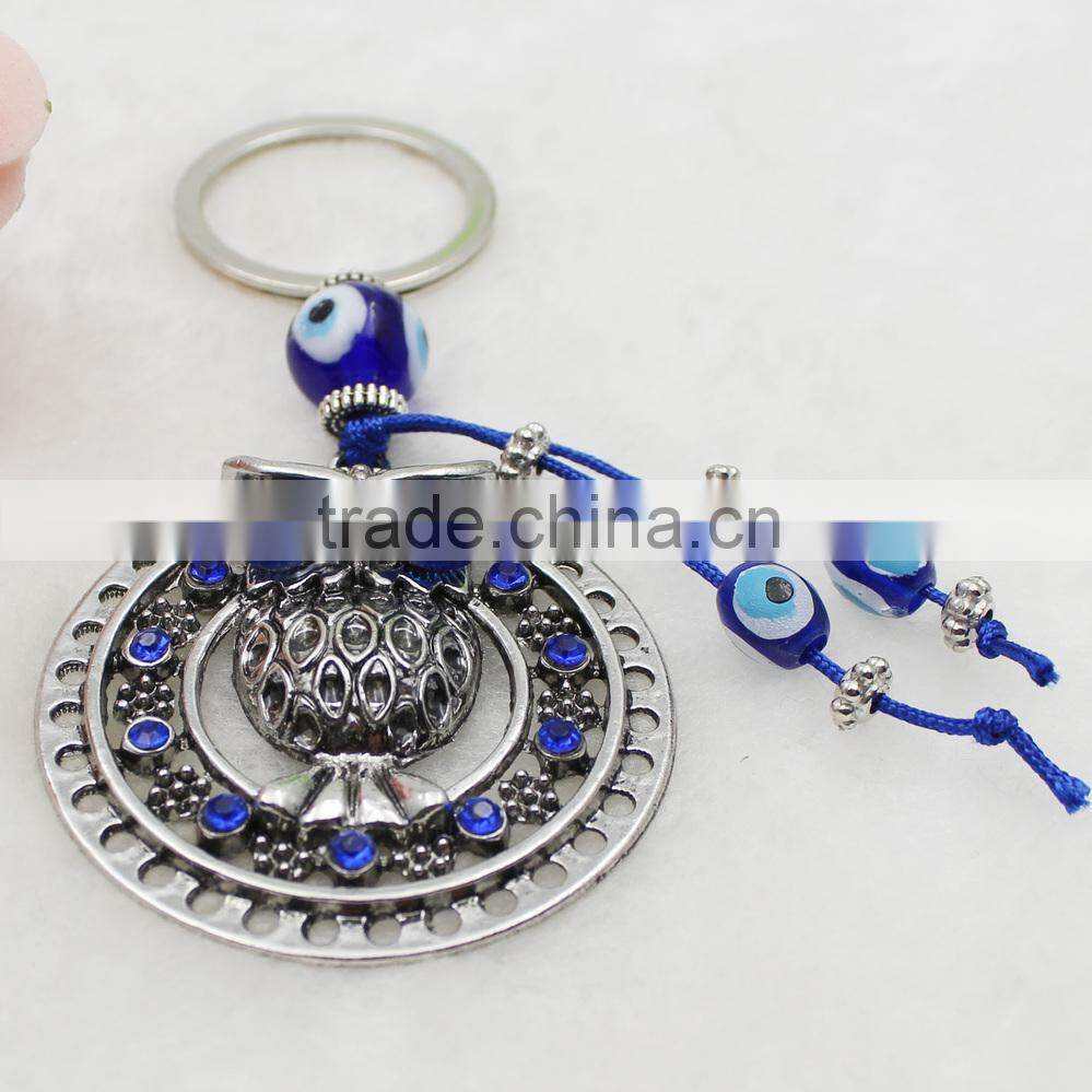 Blue Evil Eye Silver Owl Gift Pendant Keychain