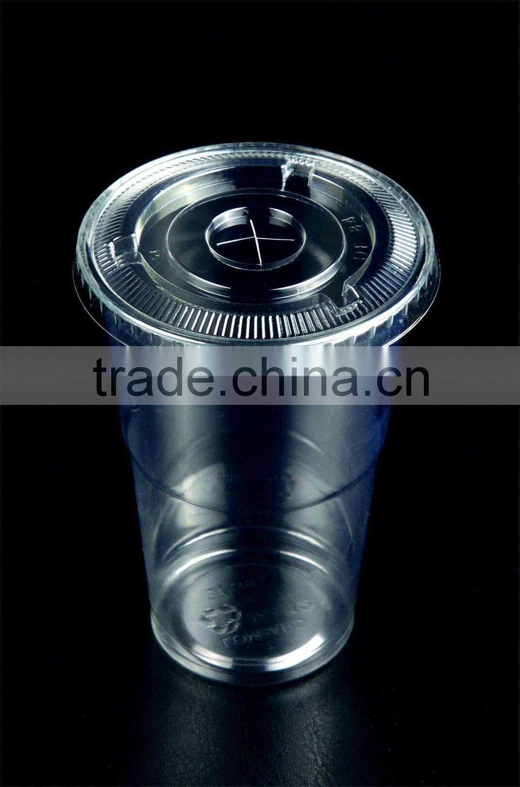 84mm crystal clear disposable PET/plastic flat lid for various paper cup, plastic cup with straw cross