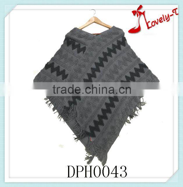 Latest design fashion high quality knitting poncho women sweater and shawl