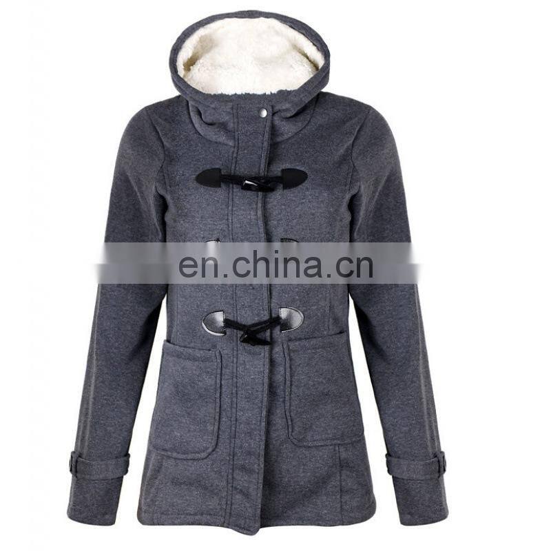 Manufacturer wholesale hooded mid-length women's coat with horns buckle plus size coat