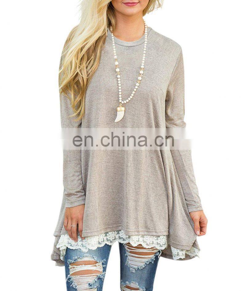 Factory Outlet 2021 Christmas Plus Size Women's Top Stitching New European and American Lace Long Sleeve Fat MM Casual Wear
