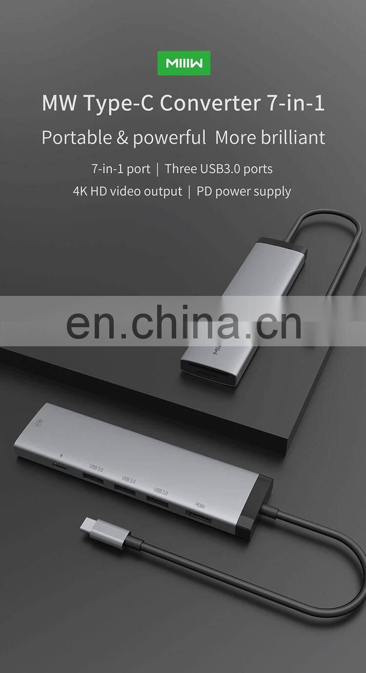 Miiiw 7 in 1 Type-C Hub Converter 100W PD Power Supply USB3.0 Interface SD/TF Card 4K HD Video Output Portable