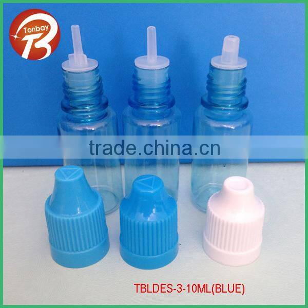 10ml plastic blue PET e liquid dropper bottle with childproof pilfer proof cap TBLDES-3-10ml