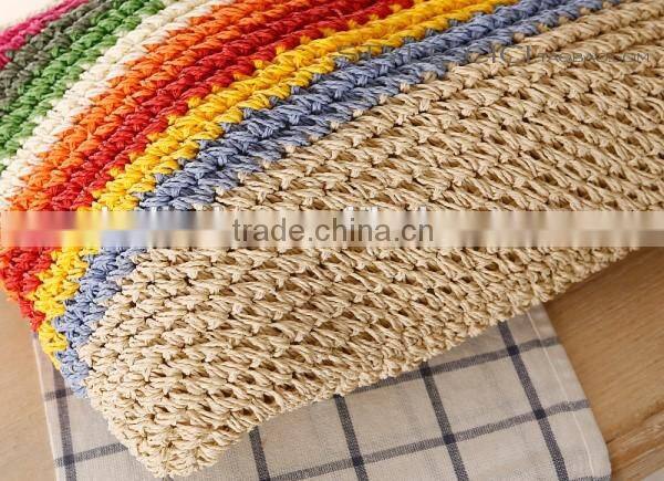 colorful stripe straw bag