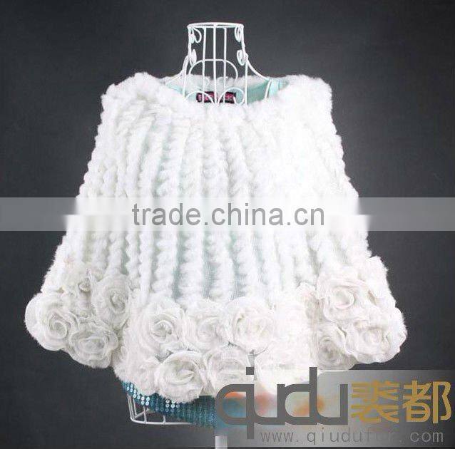QD5933 gentlewomanly 100% Real Rabbit Fur Poncho QIUDU FUR