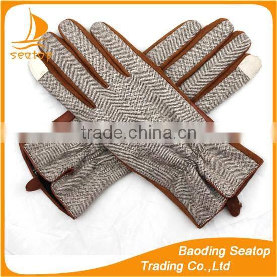 women and ladies sheep suede and Houndstooth fabric touch screen gloves