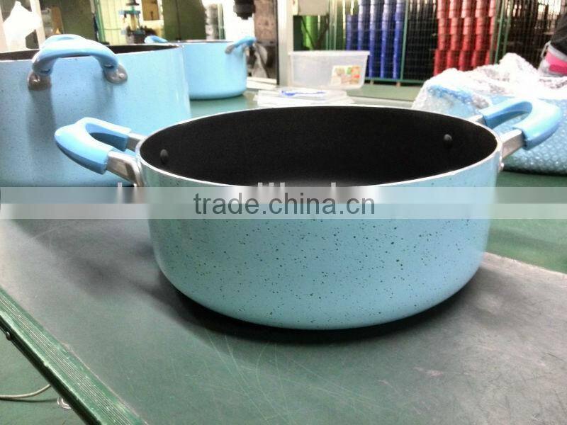 Sky Blue Auminum Non-stick Press Marble Coating Stock Cooking Sauce Pasta Noodle Milk Pot