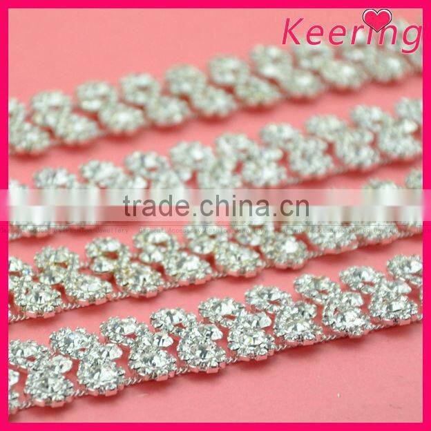 wholesale new clear stone bow-knot shape rhinestone crystal cup chain for dress belt WRC-227
