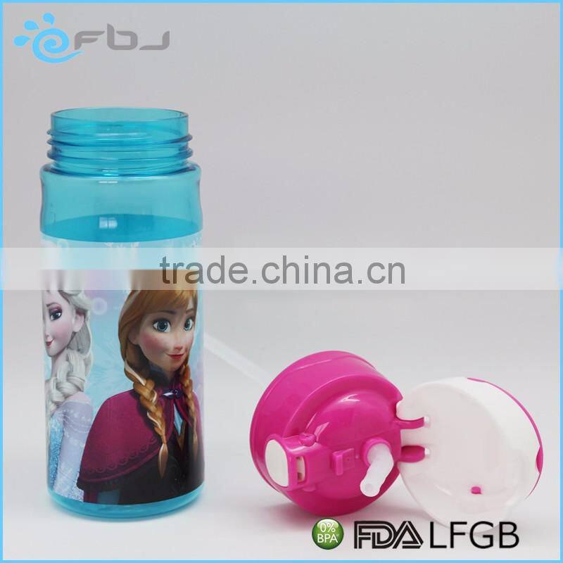 Cartoon Style Plastic Drinking Children Water Bottle With Flexible Straw /