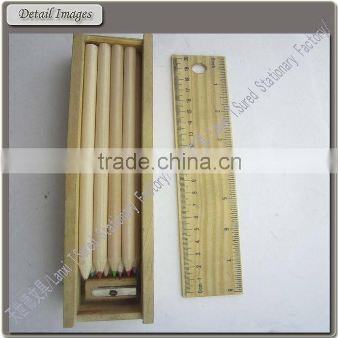 Wooden Color Pencil Set, Sharpener & Ruler