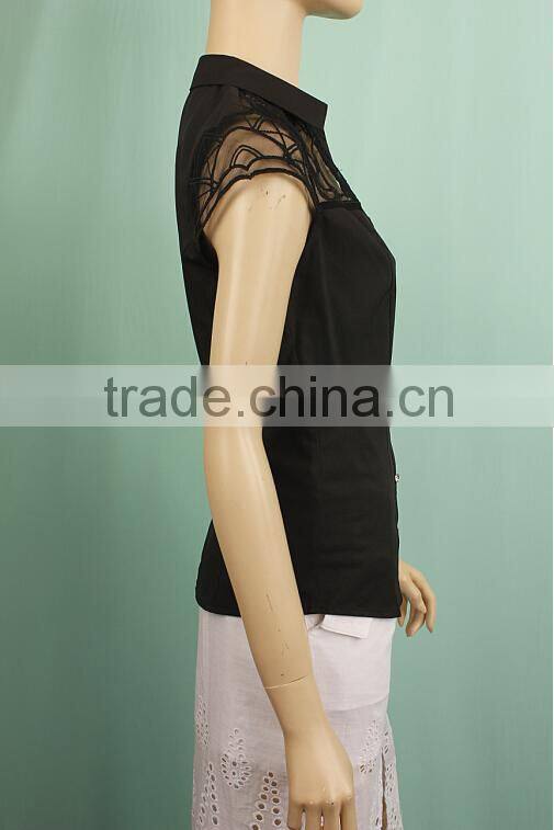 OEM service V neck summer short sleeve ladies work formal shirt YL05485169T