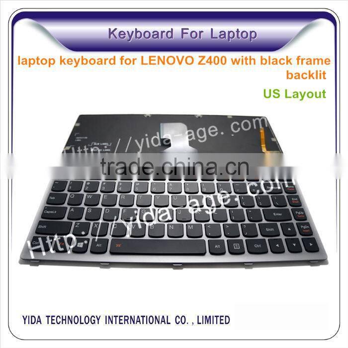 US layout laptop keyboard for lenovo z400 laptop backlit with frame