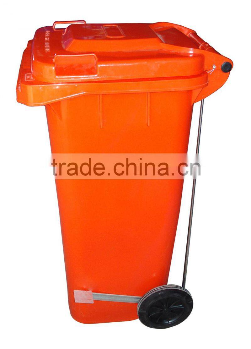 Moblie bin with side pedal,120liter dustbin with middle pedal,plastic foot pedal waste bin