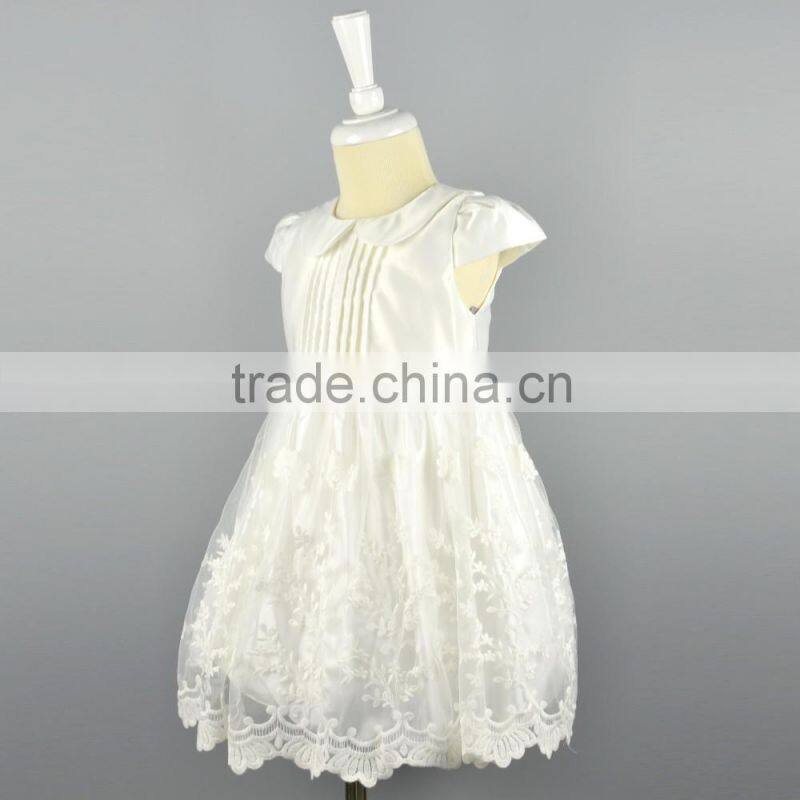 New Fashion White Flower Girl Dress Lace Satin Fabric Ruffle Patterns Wedding Baby Dress Children Communion Girl Dress 2-6 Years