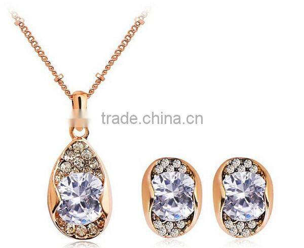 blue crystal beads simple sexy gold plated necklace
