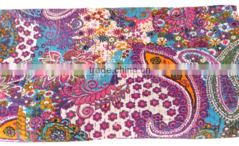 RTHKG-6 Traditional Handmade Purple Paisley Cotton Fabric Patchwork Gudri Throw Kantha Vintage Bedspread Wholesaler Jaipur