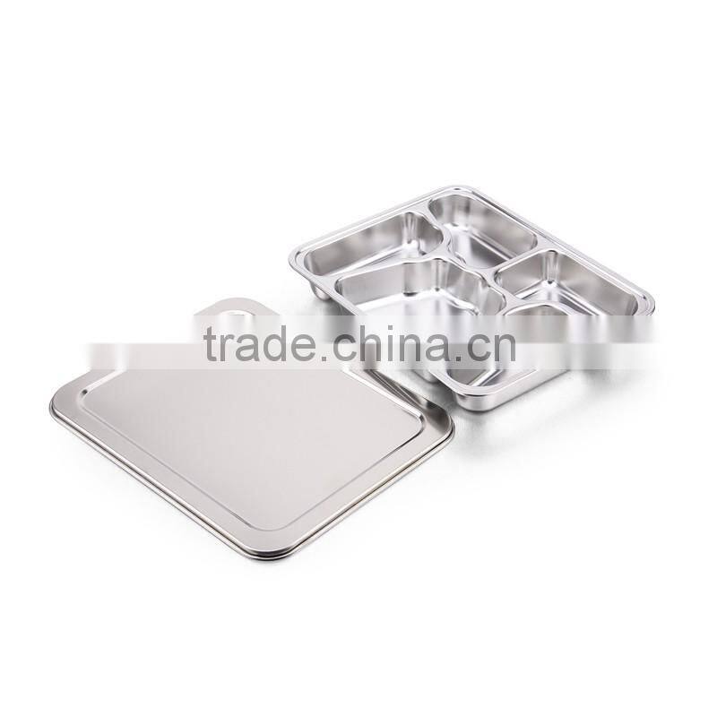 5 butterfly-shaped compartment of stainless steel serving fast food tray