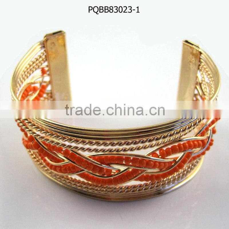 2015 newest design texture red seed bead woven cuff bangle bracelet