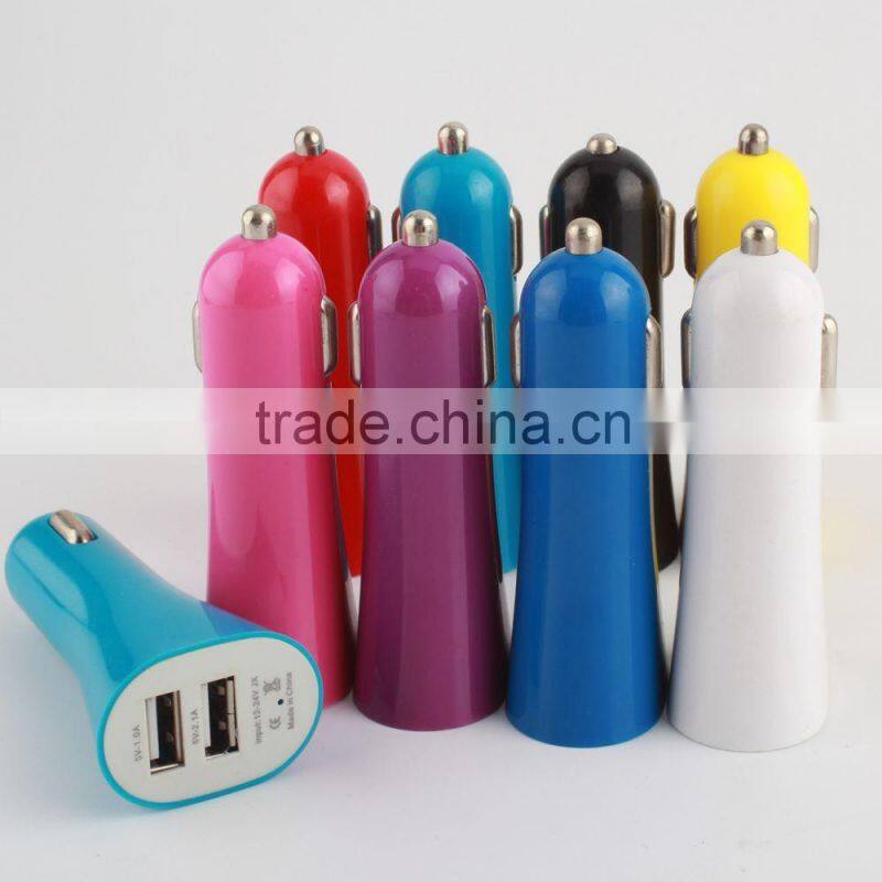 2.1A colorful Double USB trumpet car charger for cell phones manufacturers,supplliers