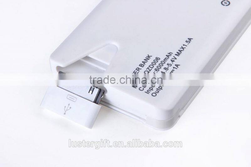 Hot selling 6000mAh for iPhone 6 6S External Rechargeable Battery Charger Built in Cable Power Bank