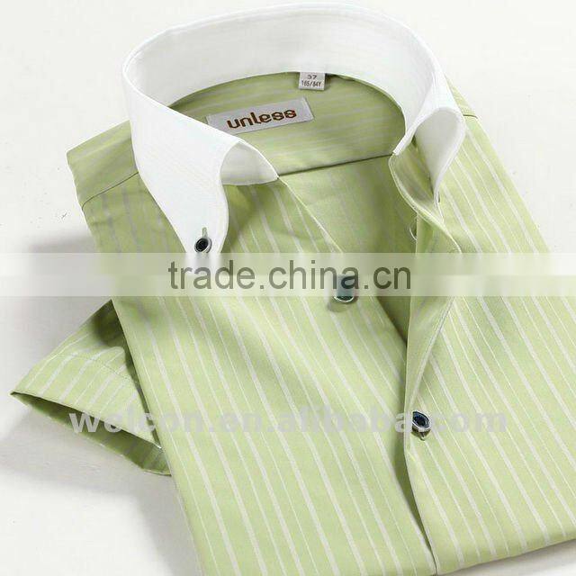 Pure cotton latest brand design hot sale olive green fashion short sleeve fitted business dress men shirt