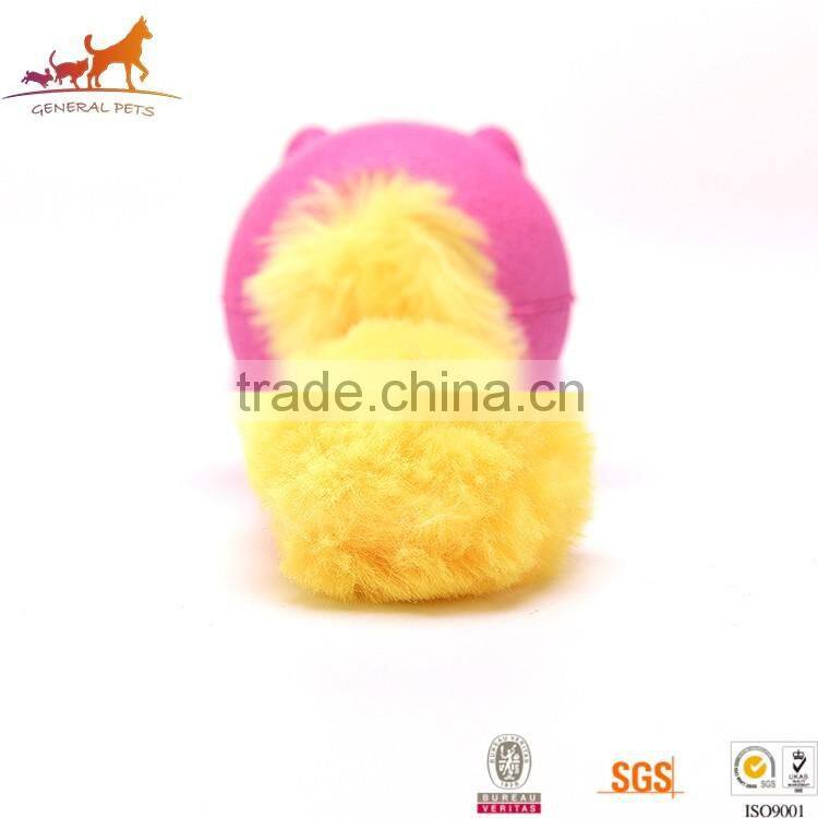 Strech Rubber Squeaky Pig Puppy Dog Chew Toy With Plush Tail