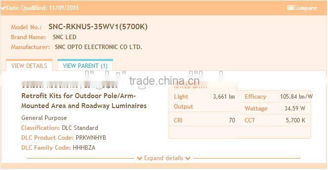 High brightness 35w 120 degree view angel round led retrofit kit with UL cUL DLC list for shoebox fixture