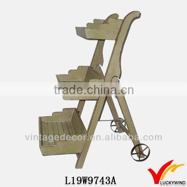 vintage home and garden wooden shelf with wheel