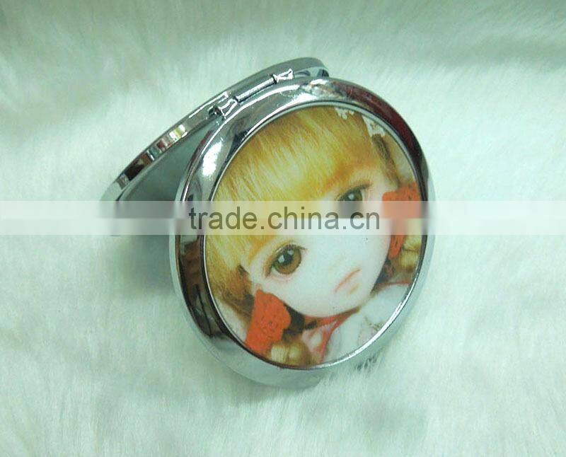 Cute shine barbie doll makeup mirror/barbie doll compact mirror with epoxy sticker