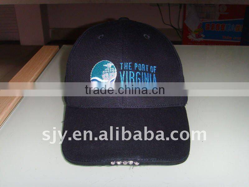 Custom baseball cap with led lights on the visor