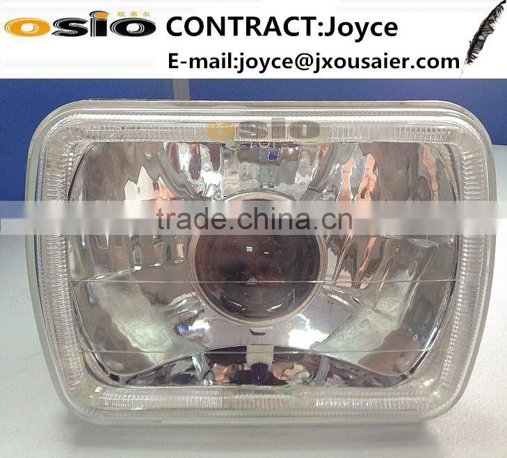 7 inch Square BMC with Hold Crystal Iron Auto Halogen Semi Sealed Beam Headlight Install H4 Bulb