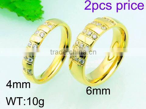 2015 new fashion crystal ring golden plated stainless steel ring love rings