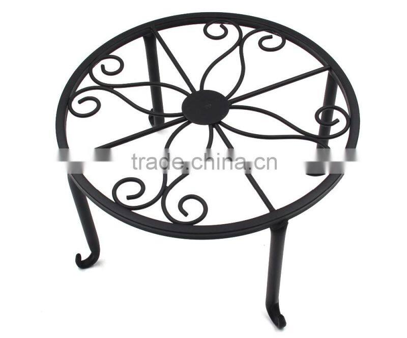 Best selling balcony floor standing black iron metal flower pot rack