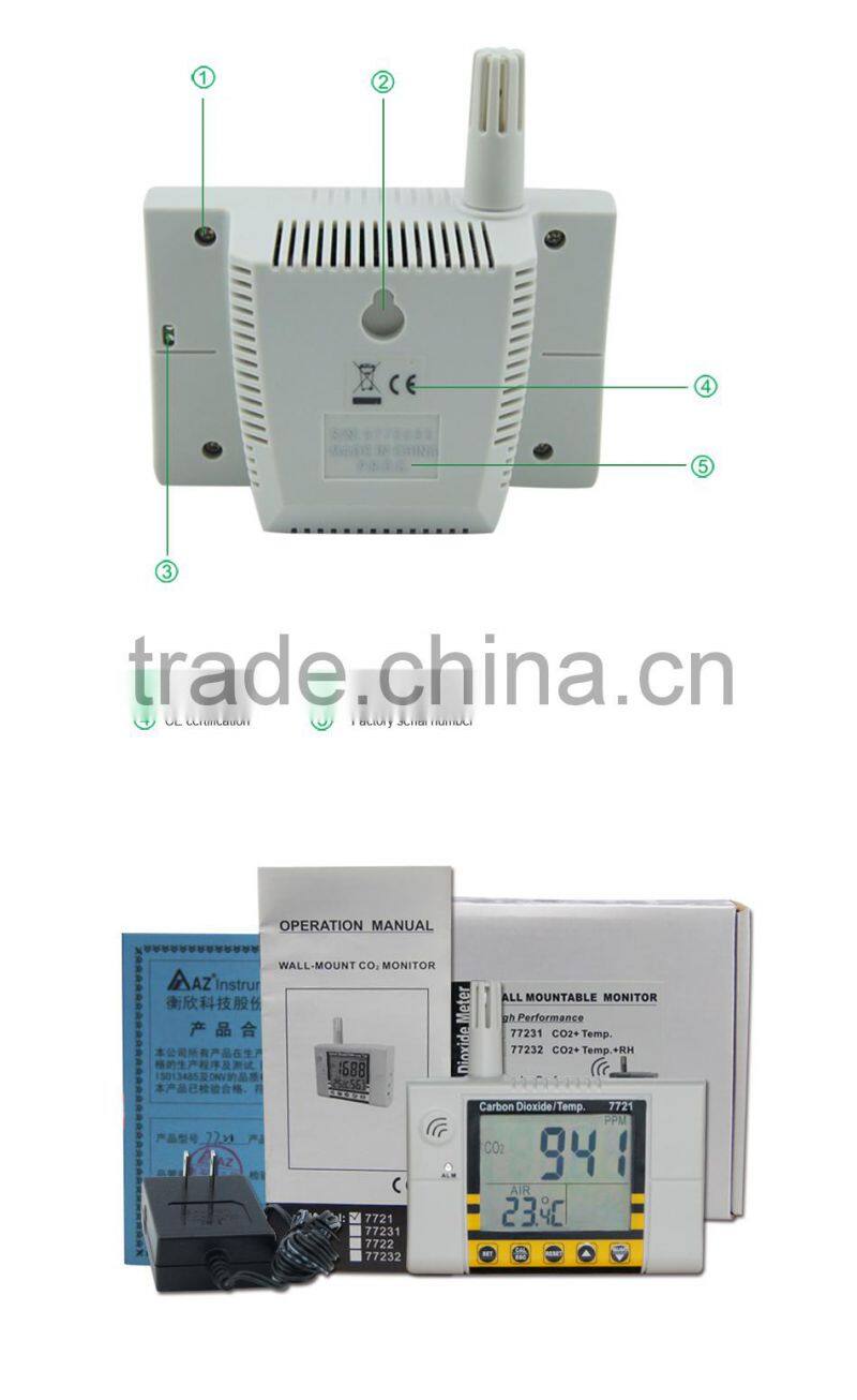 Wallmount Super Large LCD Carbon Dioxide Gas Temperature Detector With Alarm