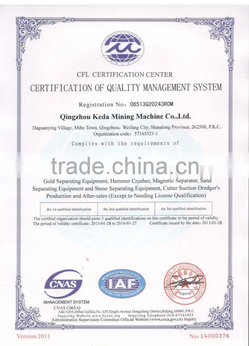 Perfect quality cutter suction sand dredger with SGS for export