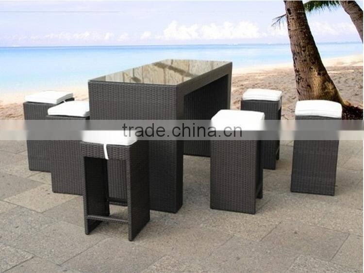 Latest high armless seat design rattan outdoor dining table and chair set