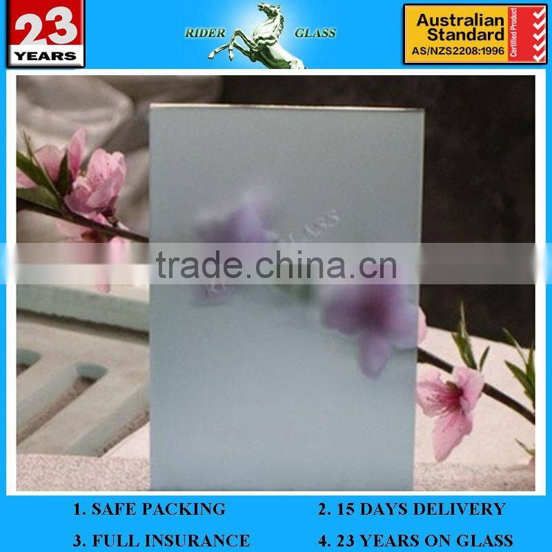 3-12mm Acid Etch Low Iron with AS/NZS 2208 Tempered Glass