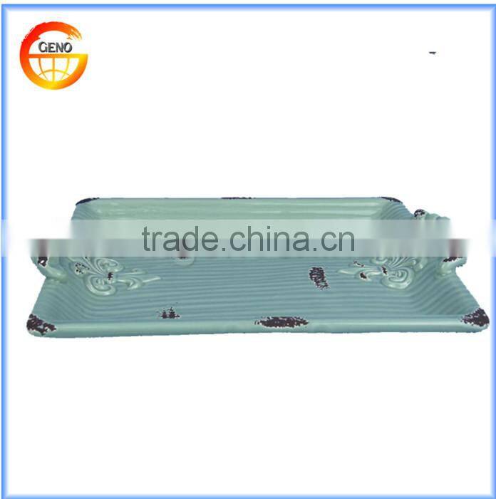 High quality ceramic rectangle blue glaze fruit plate