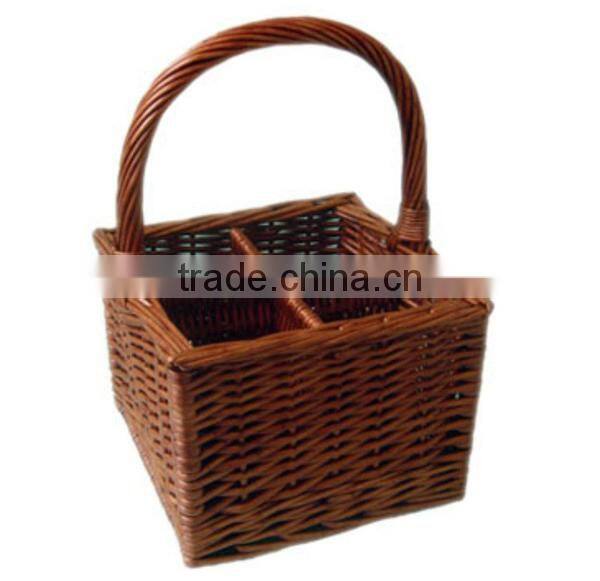 Durable antique wicker wine basket with handmade fabric for bottle