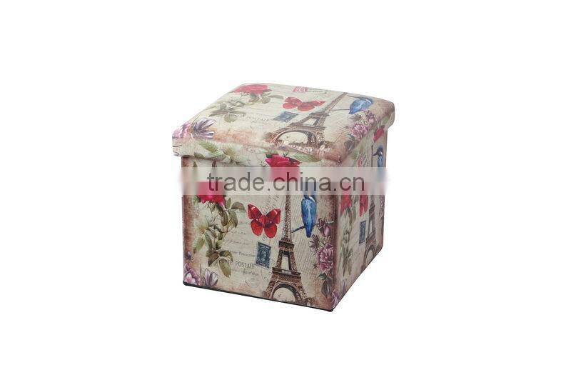 Eiffel Tower Printed Storage Ottoman , PVC Stool Using for Storage and Seating