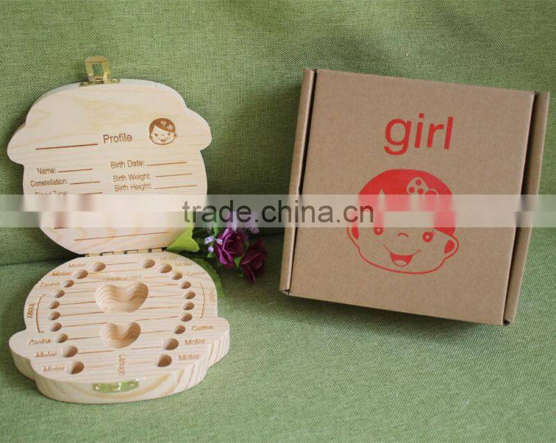 Unique christmas gifts Custom Children toy organizer storage Baby milk Teeth laser Wooden growth memory tooth gift packing box