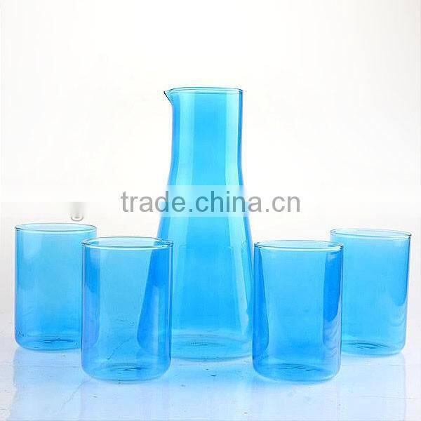 2016newest print the blue 1L glass decanter with 400ML glass water color wine glass set