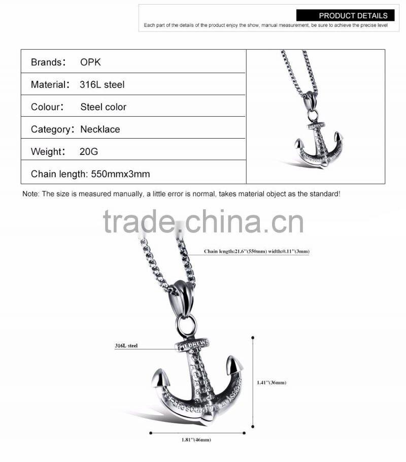 2017 Fashion Jewelry Mens Gold Anchor Necklace Men Stainless Steel Hook Pendant