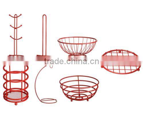 Hot pink powder coating stylish iron metal fruit basket hanger holders racks for kitchen organizer storage